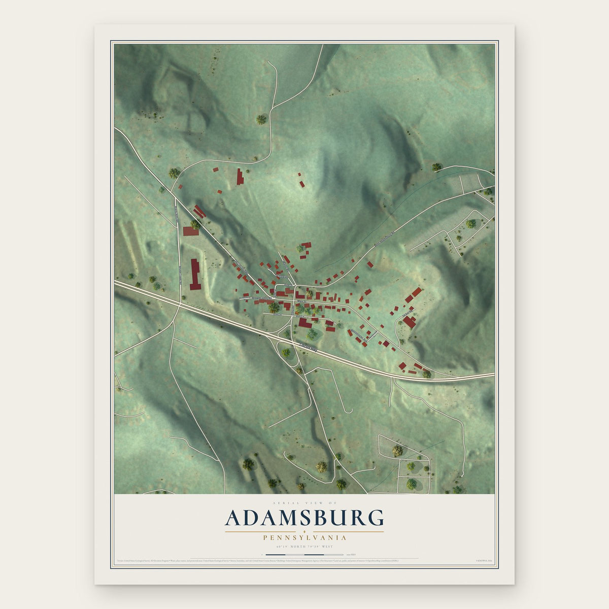 Adamsburg, Pennsylvania map print, the full design