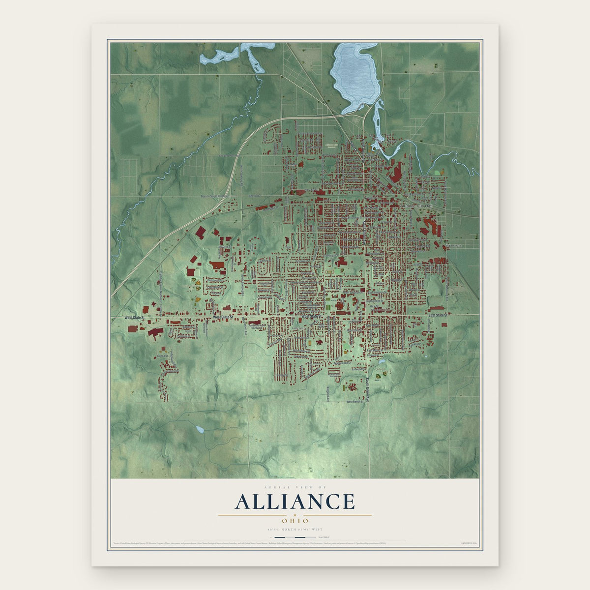 Alliance, Ohio map print, the full design