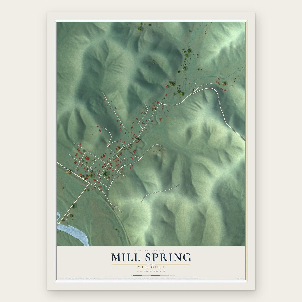 Mill Spring, Missouri map print, the full design