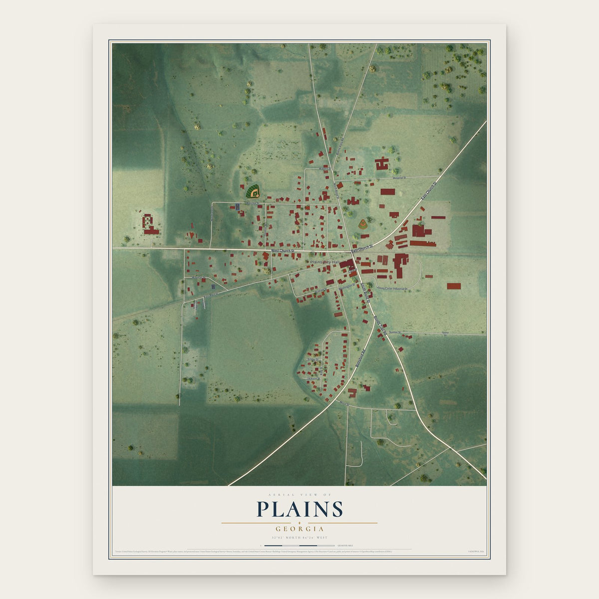 Plains, Georgia map print, the full design