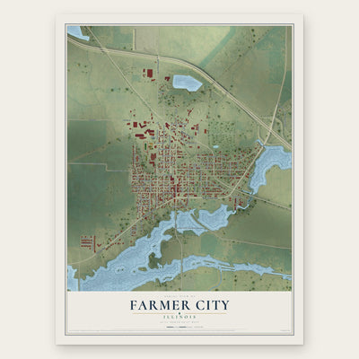 Farmer City, Illinois map print, the full design