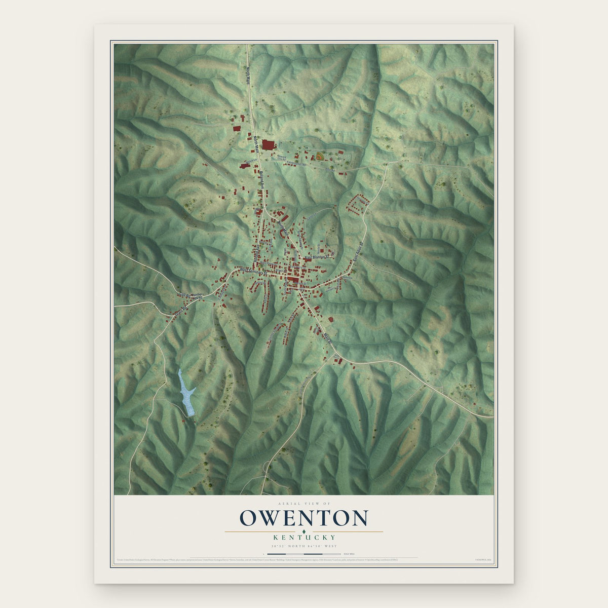 Owenton, Kentucky map print, the full design