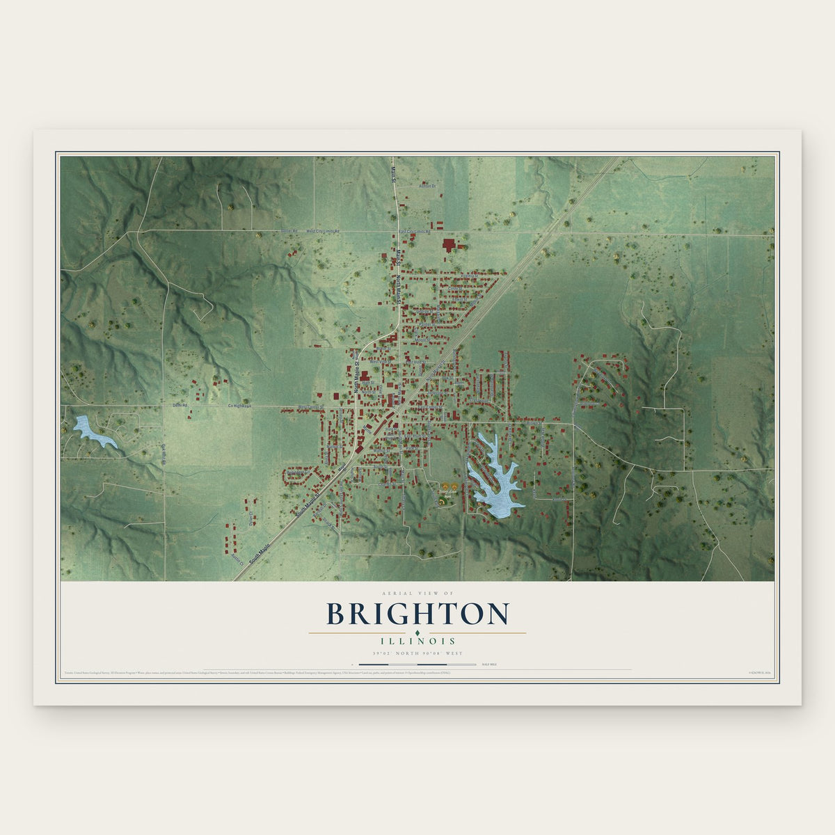 Brighton, Illinois map print, the full design