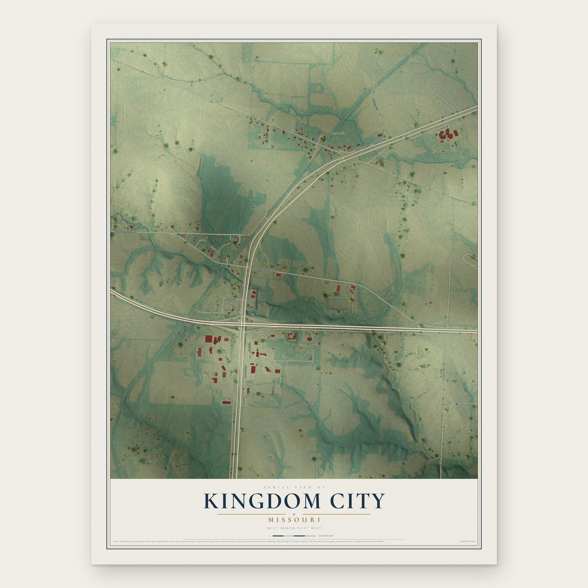 Kingdom City, Missouri map print, the full design