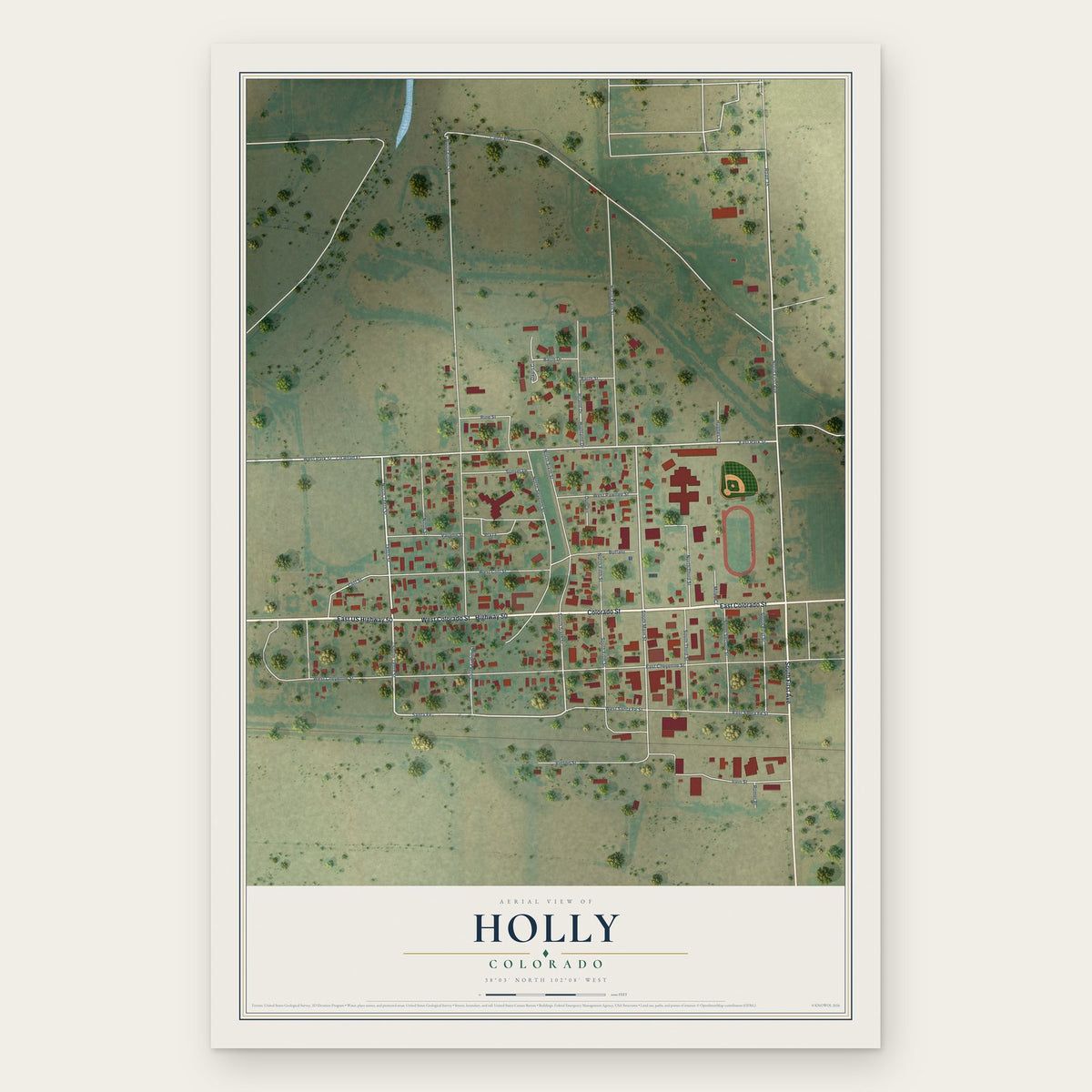 Holly, Colorado map print, the full design