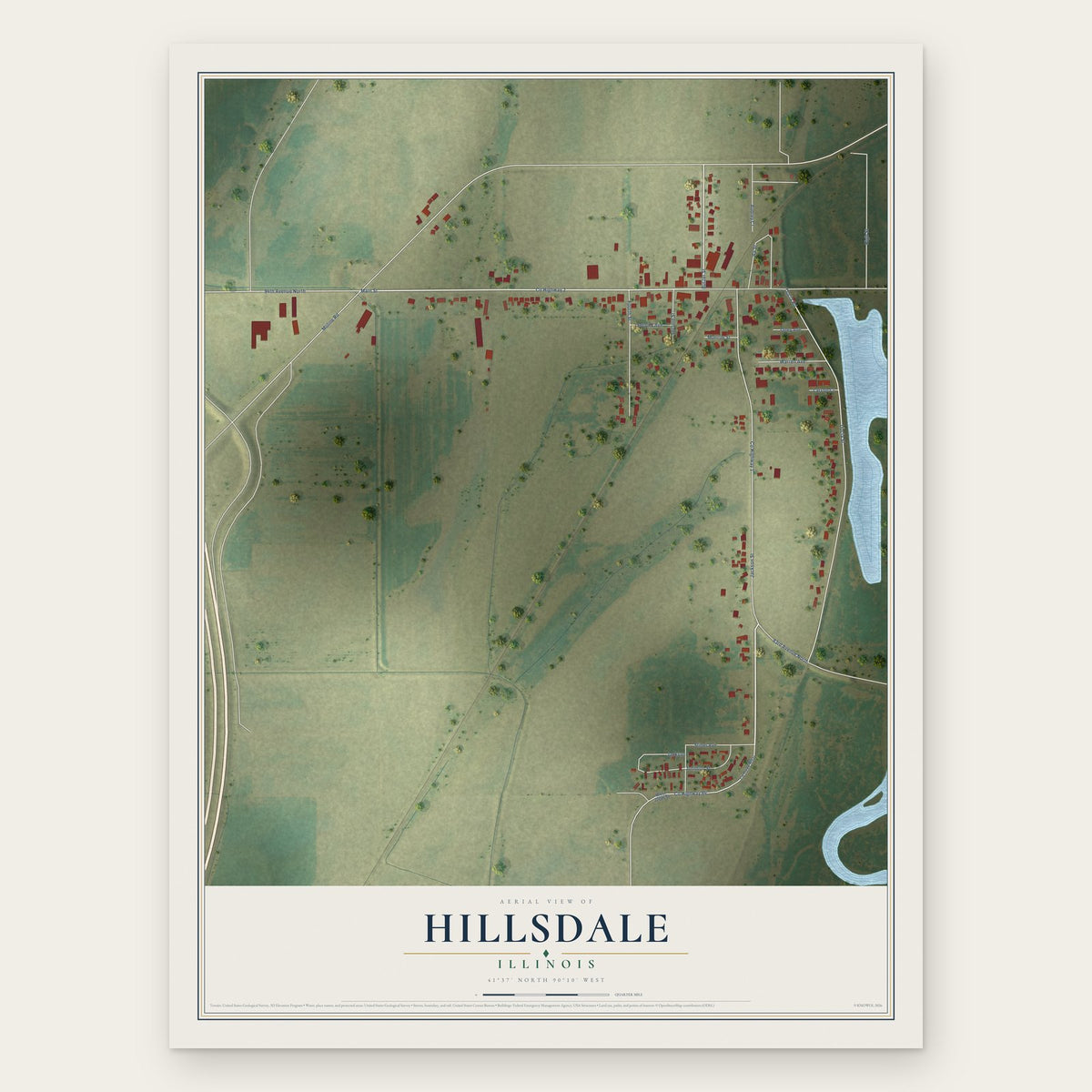 Hillsdale, Illinois map print, the full design