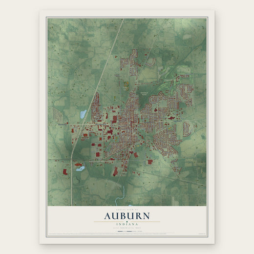 Auburn, Indiana map print, the full design