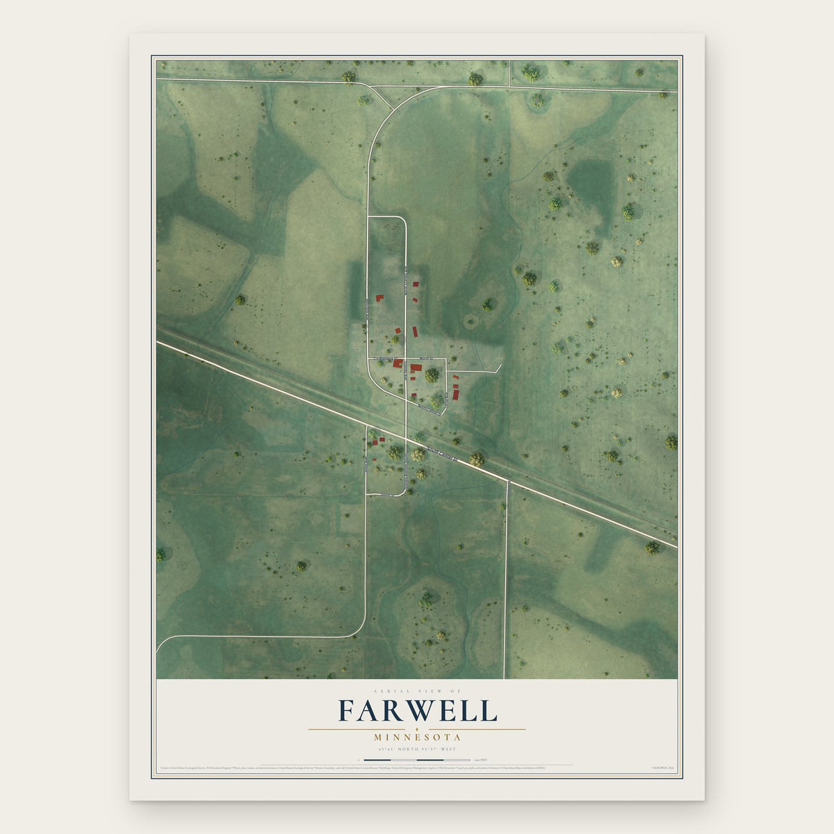 Farwell, Minnesota map print, the full design