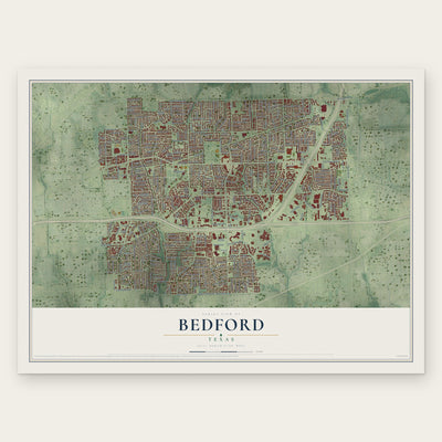 Bedford, Texas map print, the full design