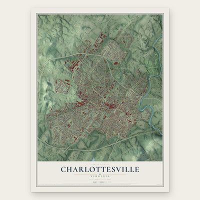 Charlottesville, Virginia map print, the full design