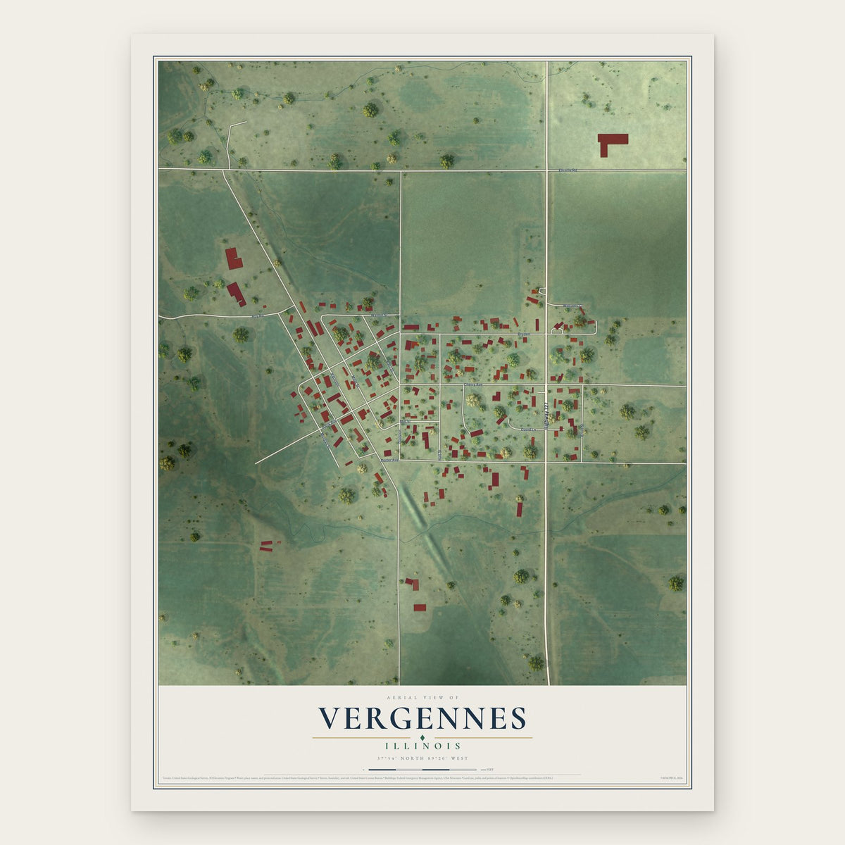 Vergennes, Illinois map print, the full design