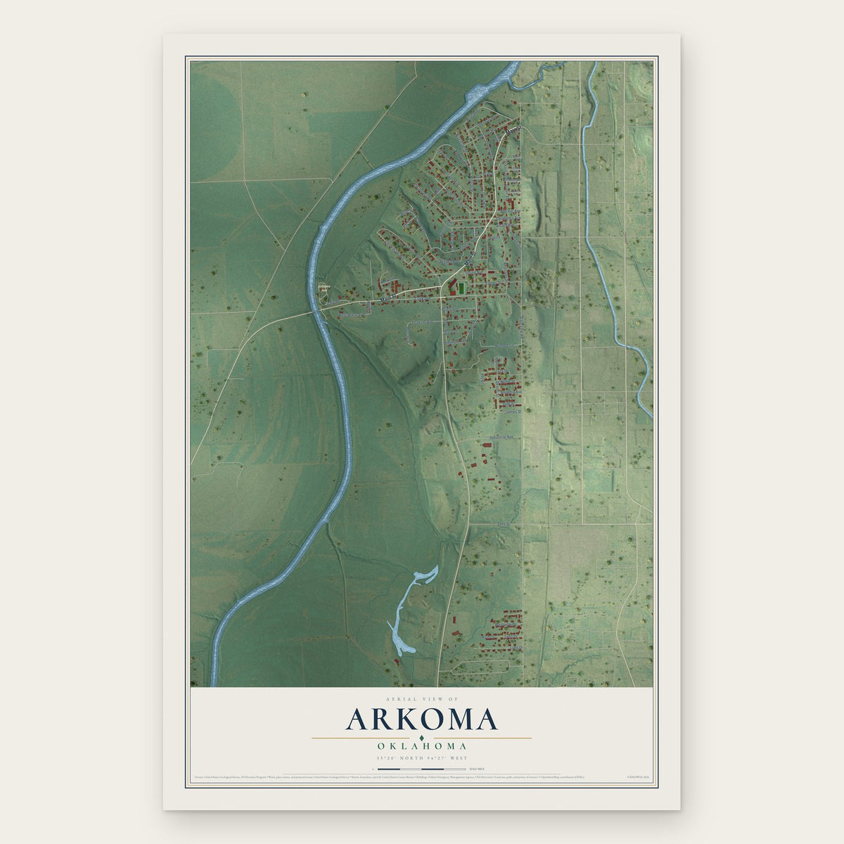 Arkoma, Oklahoma map print, the full design