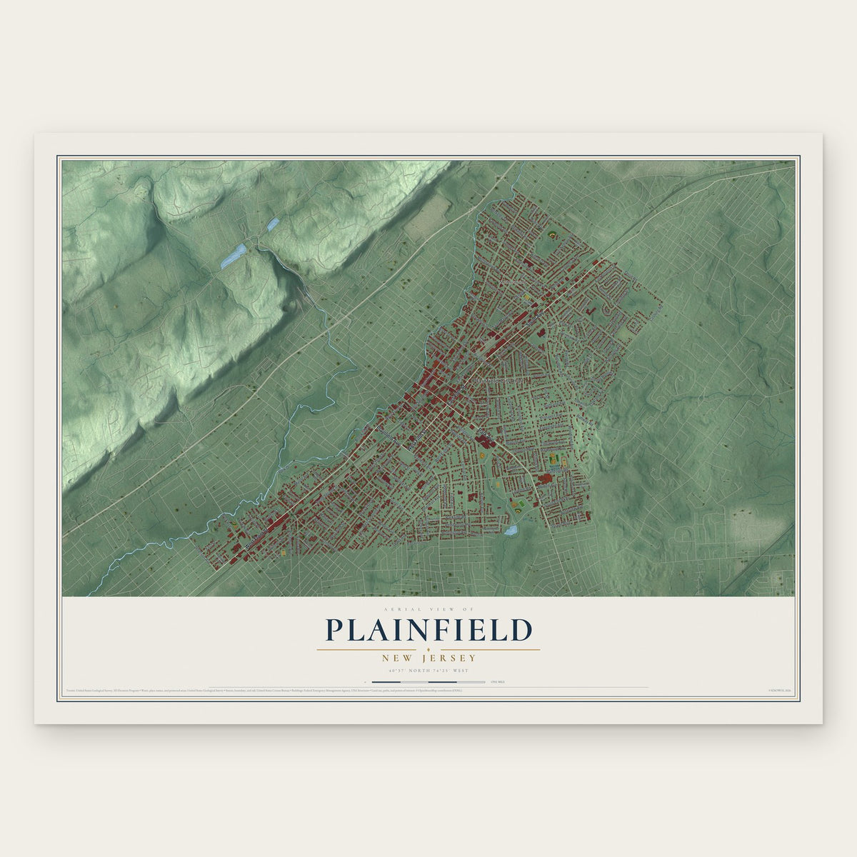 Plainfield, New Jersey map print, the full design