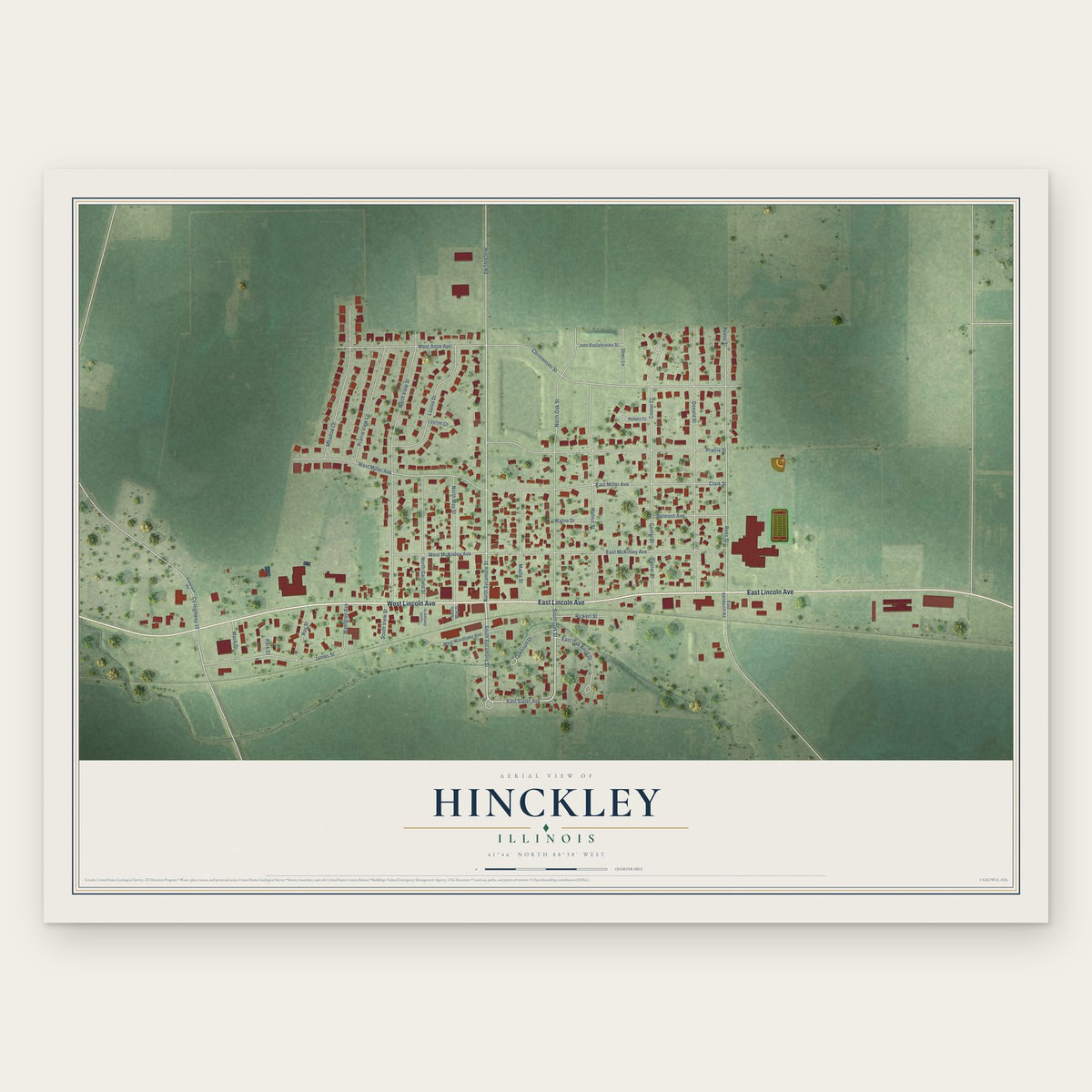 Hinckley, Illinois map print, the full design