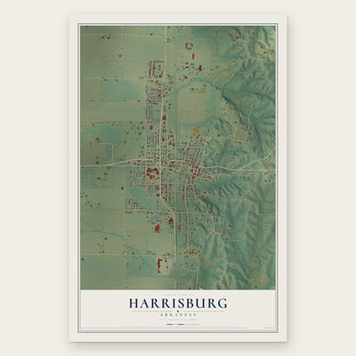 Harrisburg, Arkansas map print, the full design