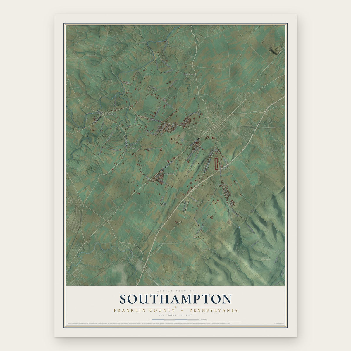 Southampton, Franklin County, Pennsylvania map print, the full design