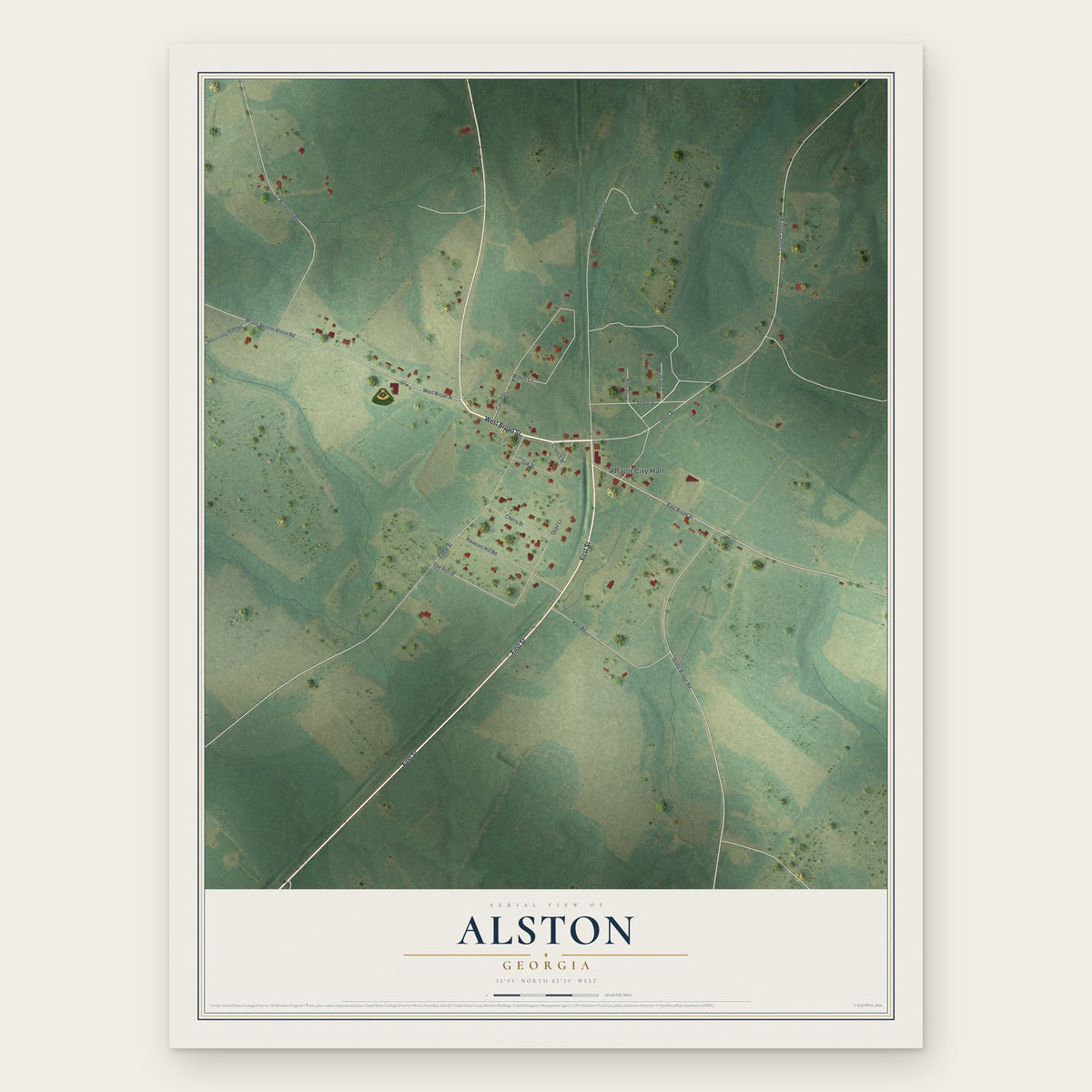 Alston, Georgia map print, the full design