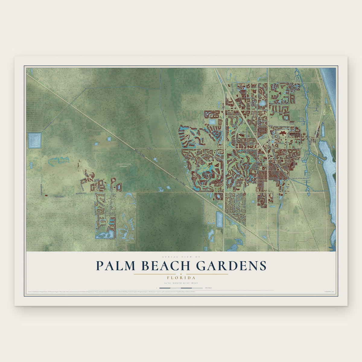 Palm Beach Gardens, Florida map print, the full design