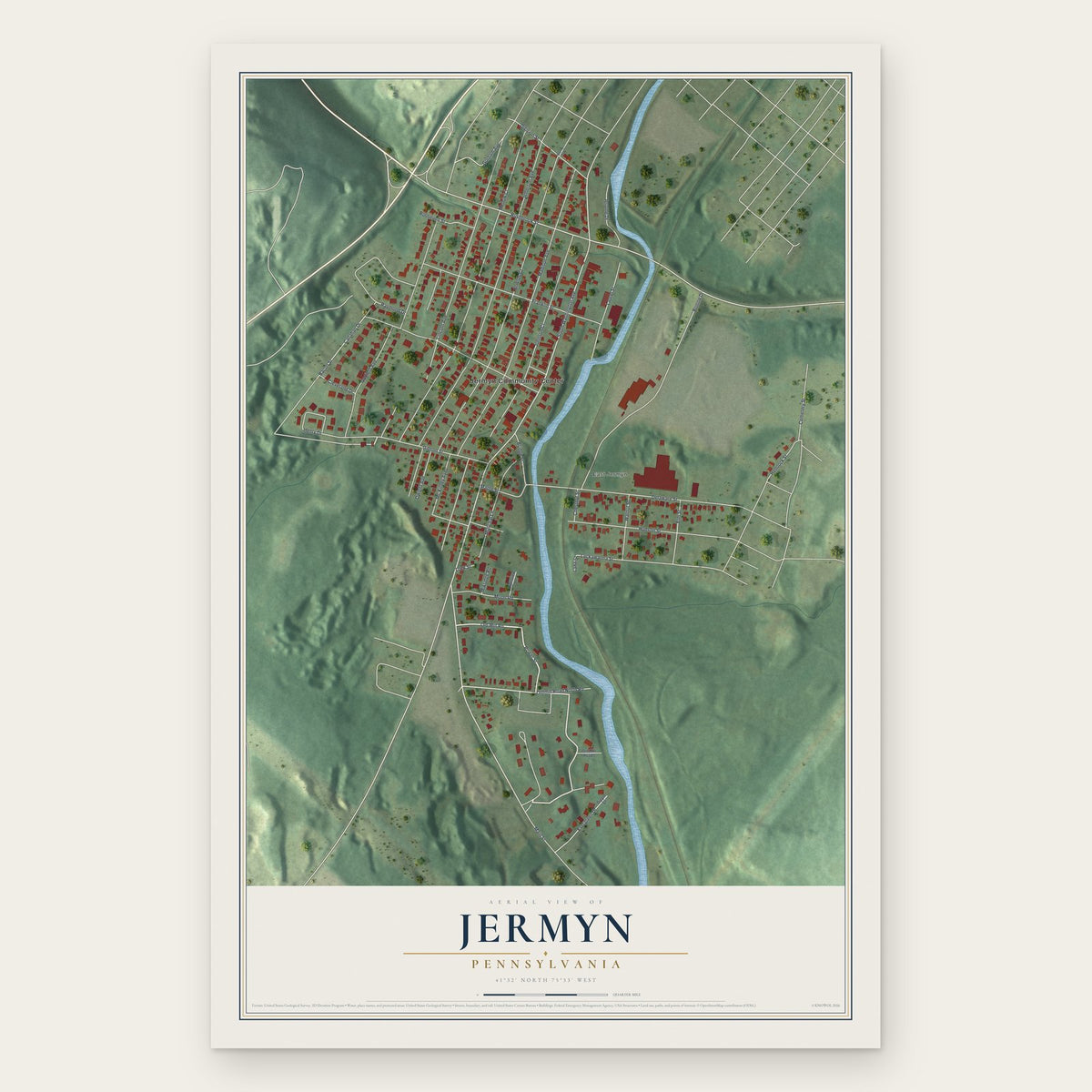 Jermyn, Pennsylvania map print, the full design
