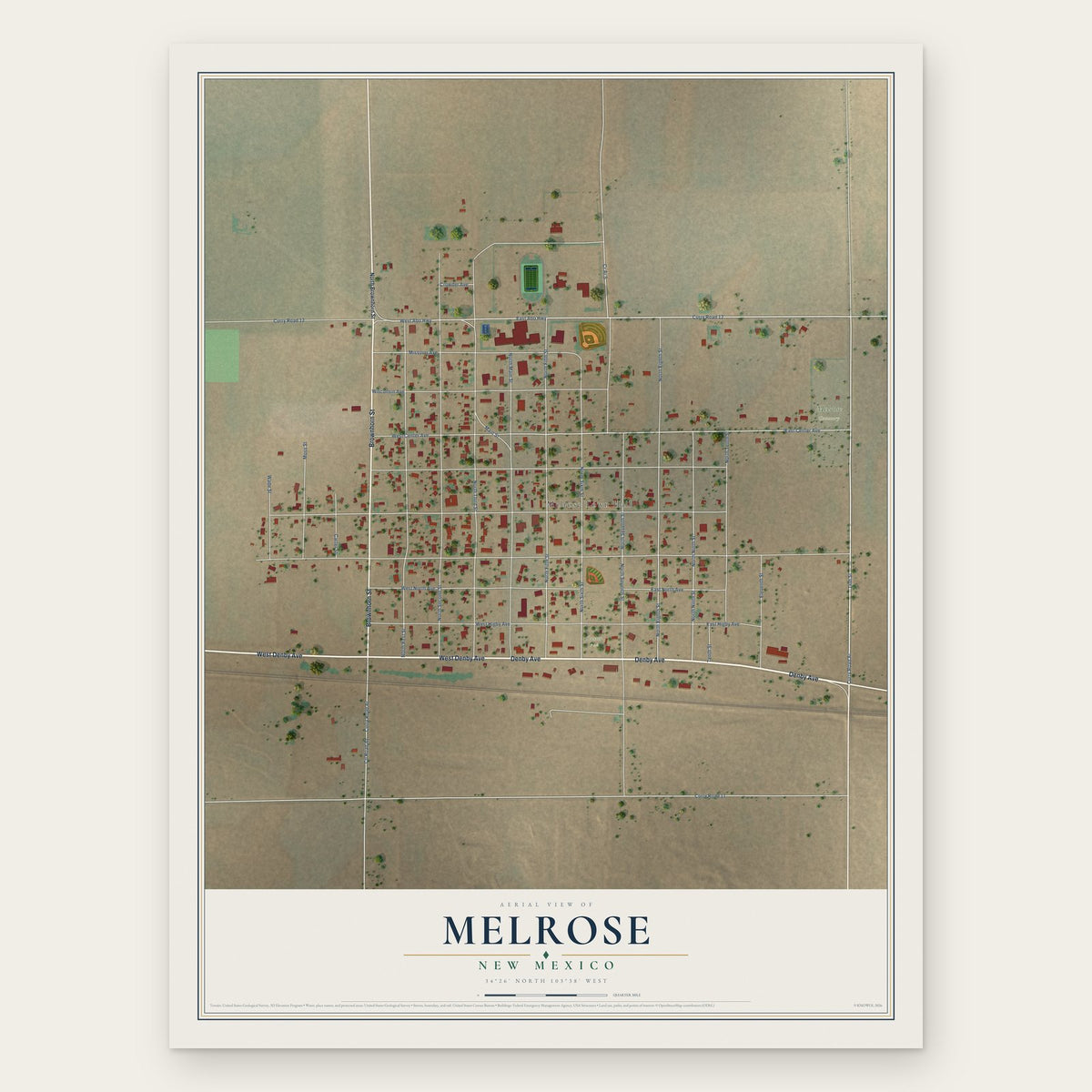 Melrose, New Mexico map print, the full design