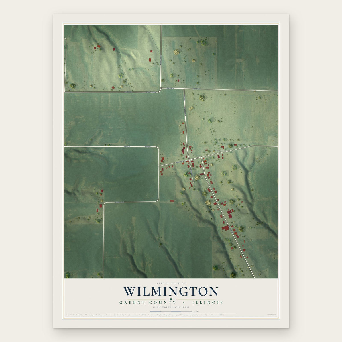 Wilmington, Greene County, Illinois map print, the full design