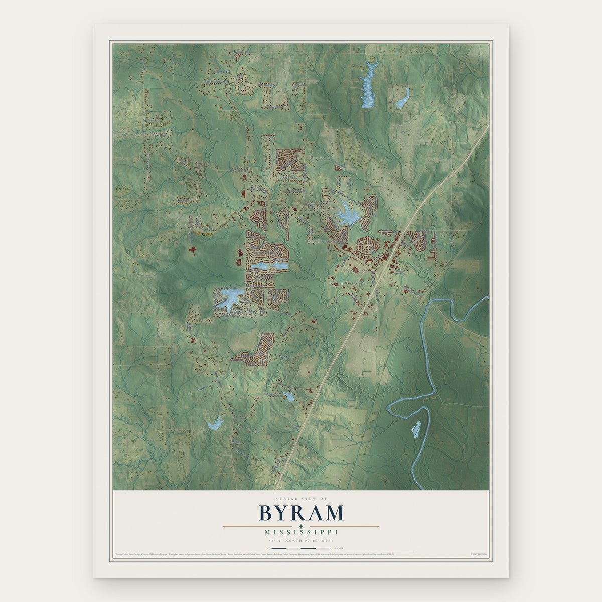 Byram, Mississippi map print, the full design