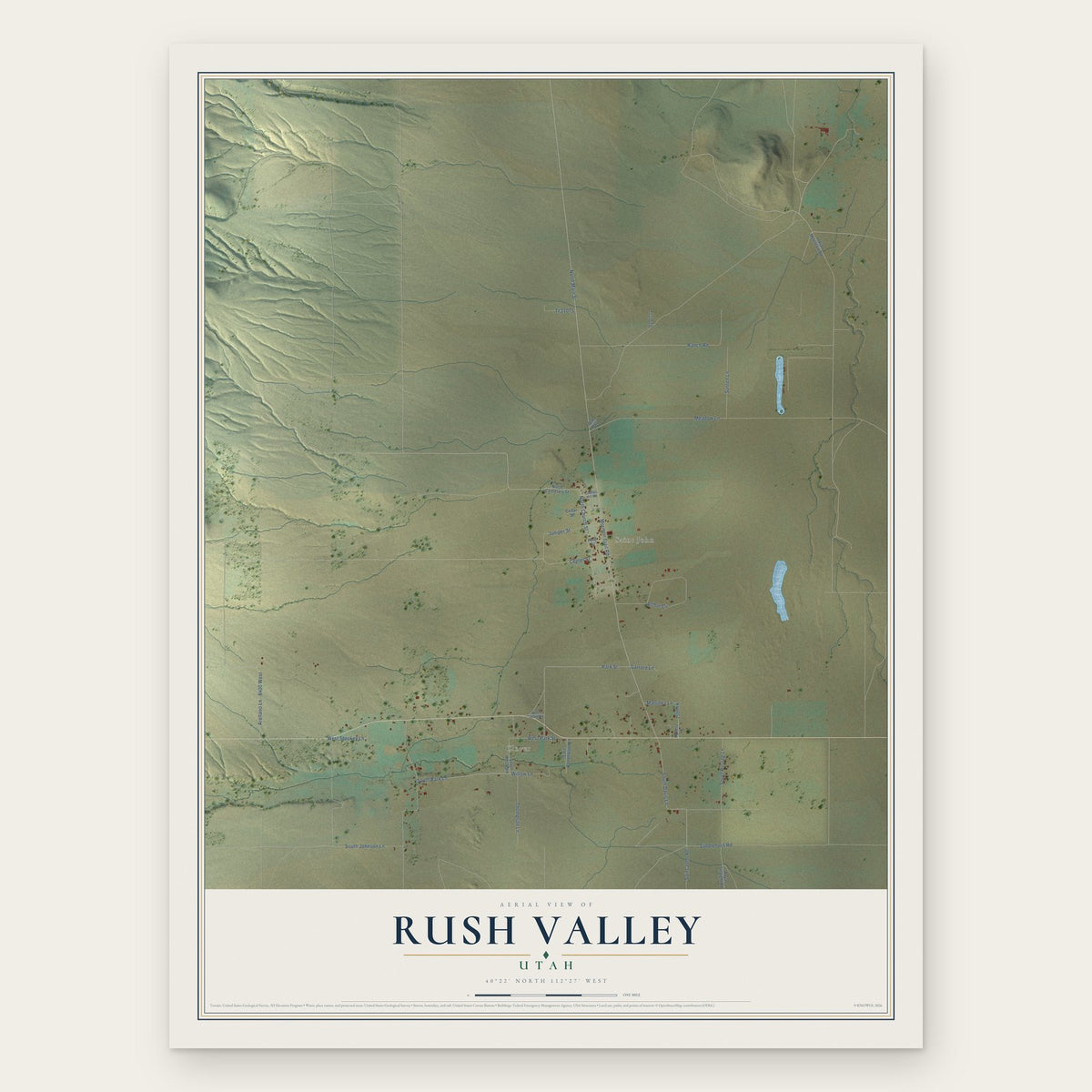 Rush Valley, Utah map print, the full design