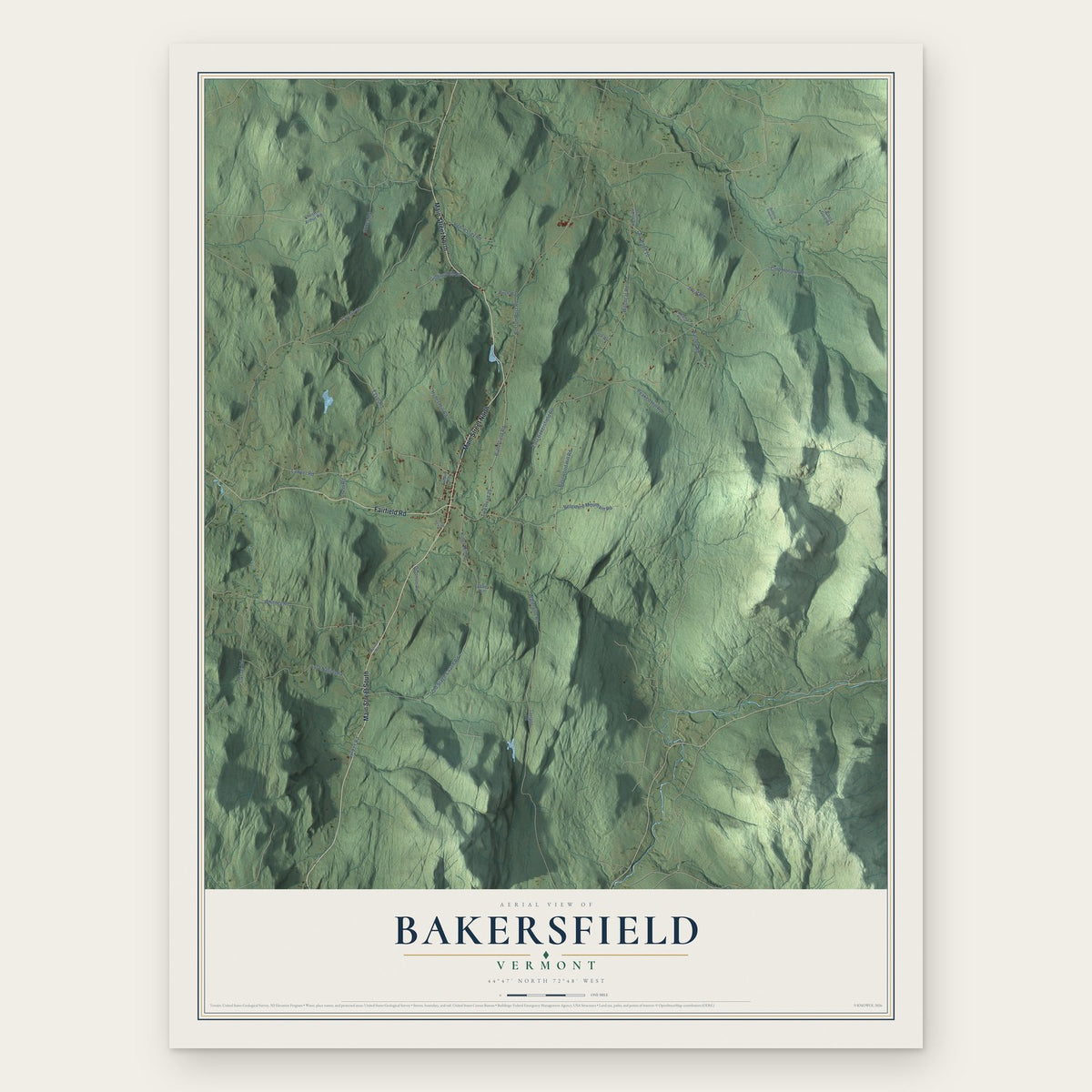 Bakersfield, Vermont map print, the full design