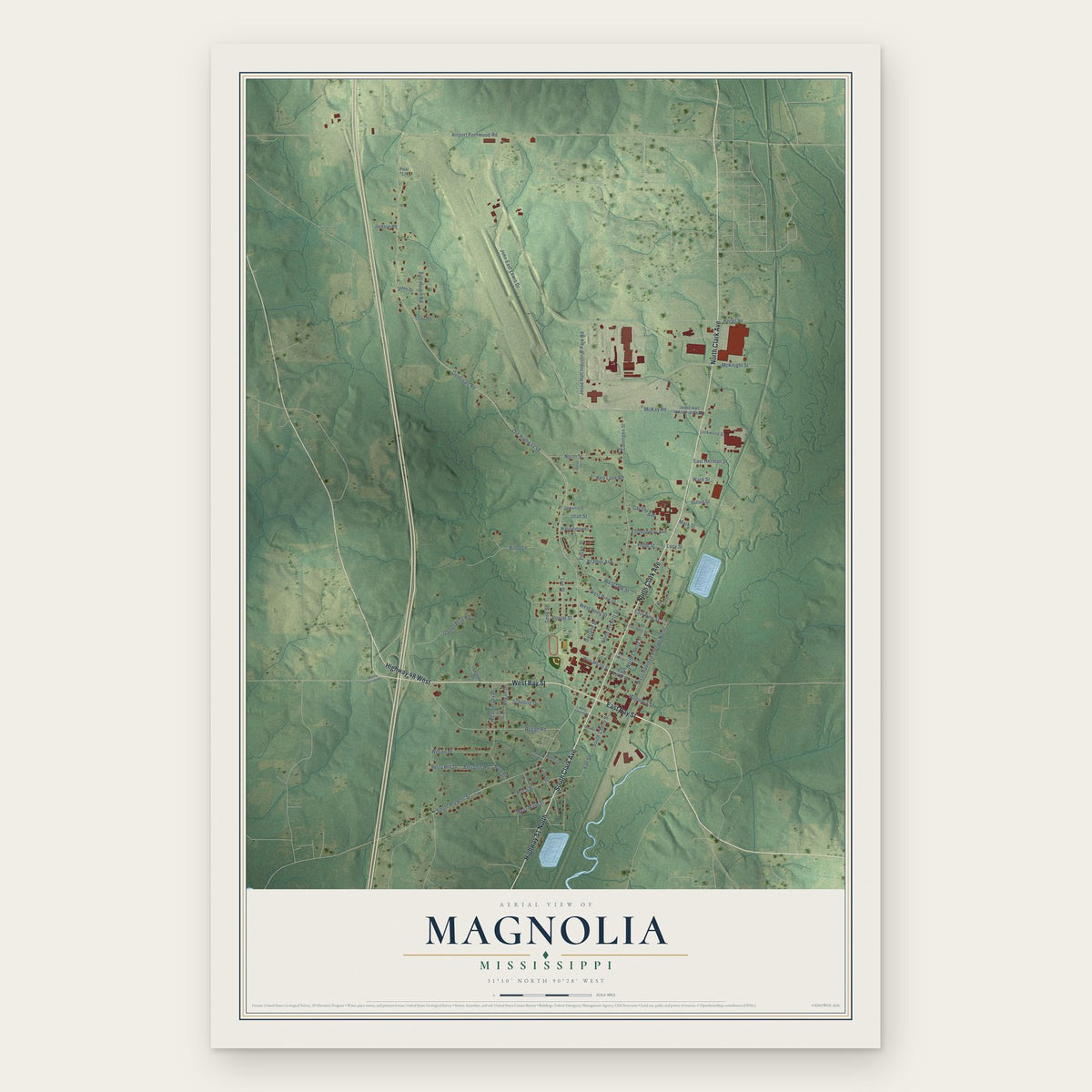 Magnolia, Mississippi map print, the full design