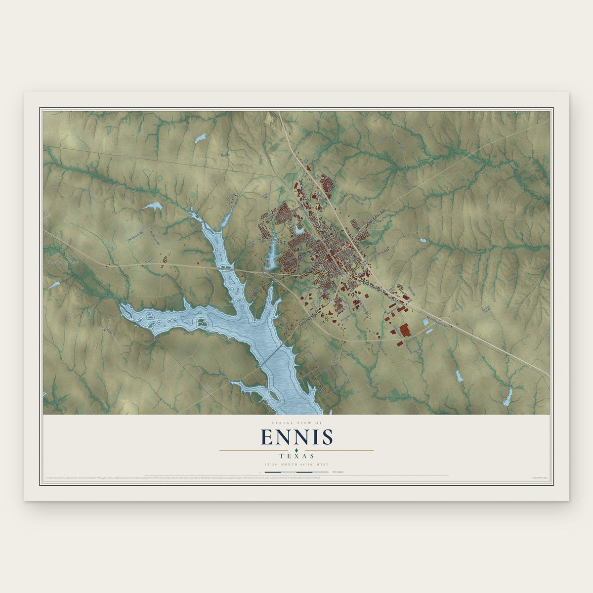 Ennis, Texas map print, the full design