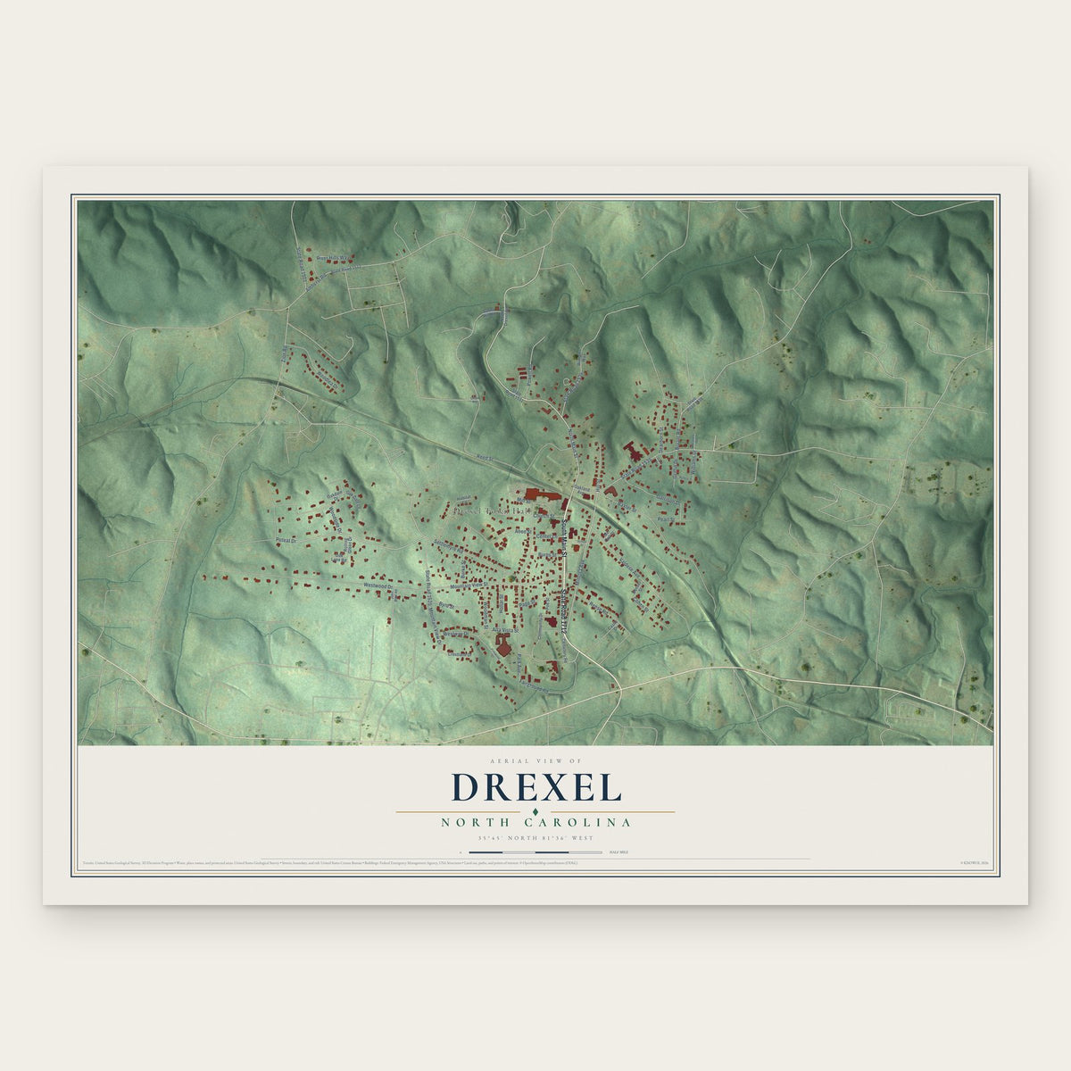 Drexel, North Carolina map print, the full design