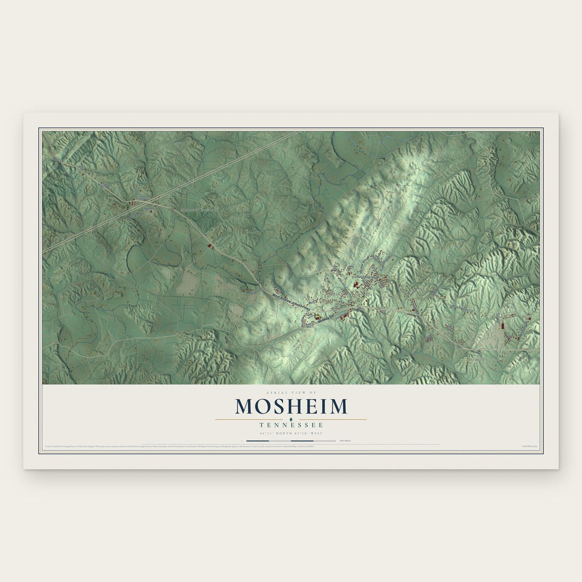 Mosheim, Tennessee map print, the full design