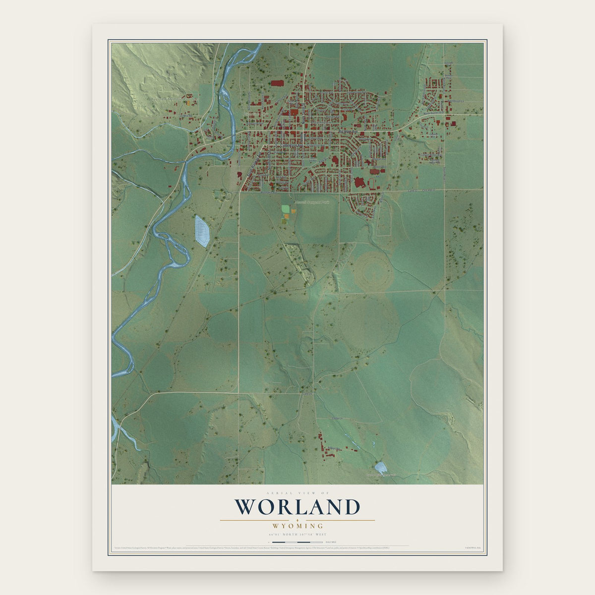 Worland, Wyoming map print, the full design