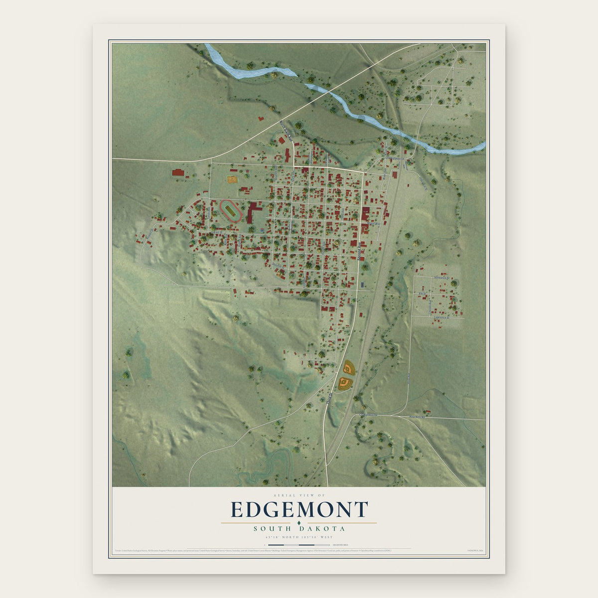 Edgemont, South Dakota map print, the full design