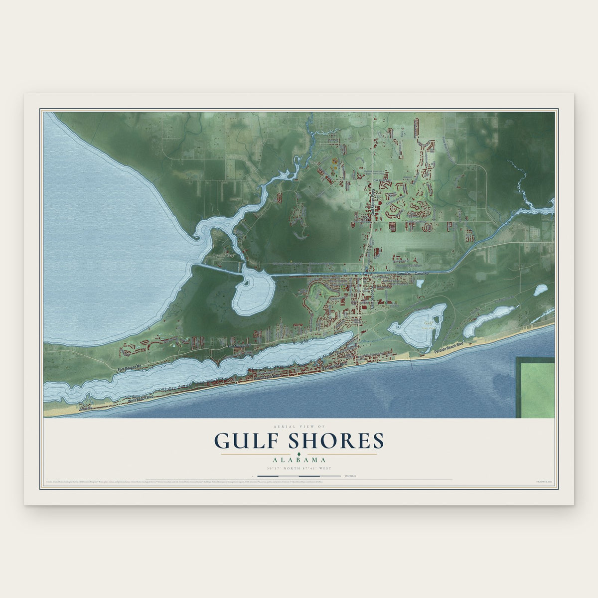 Gulf Shores, Alabama map print, the full design