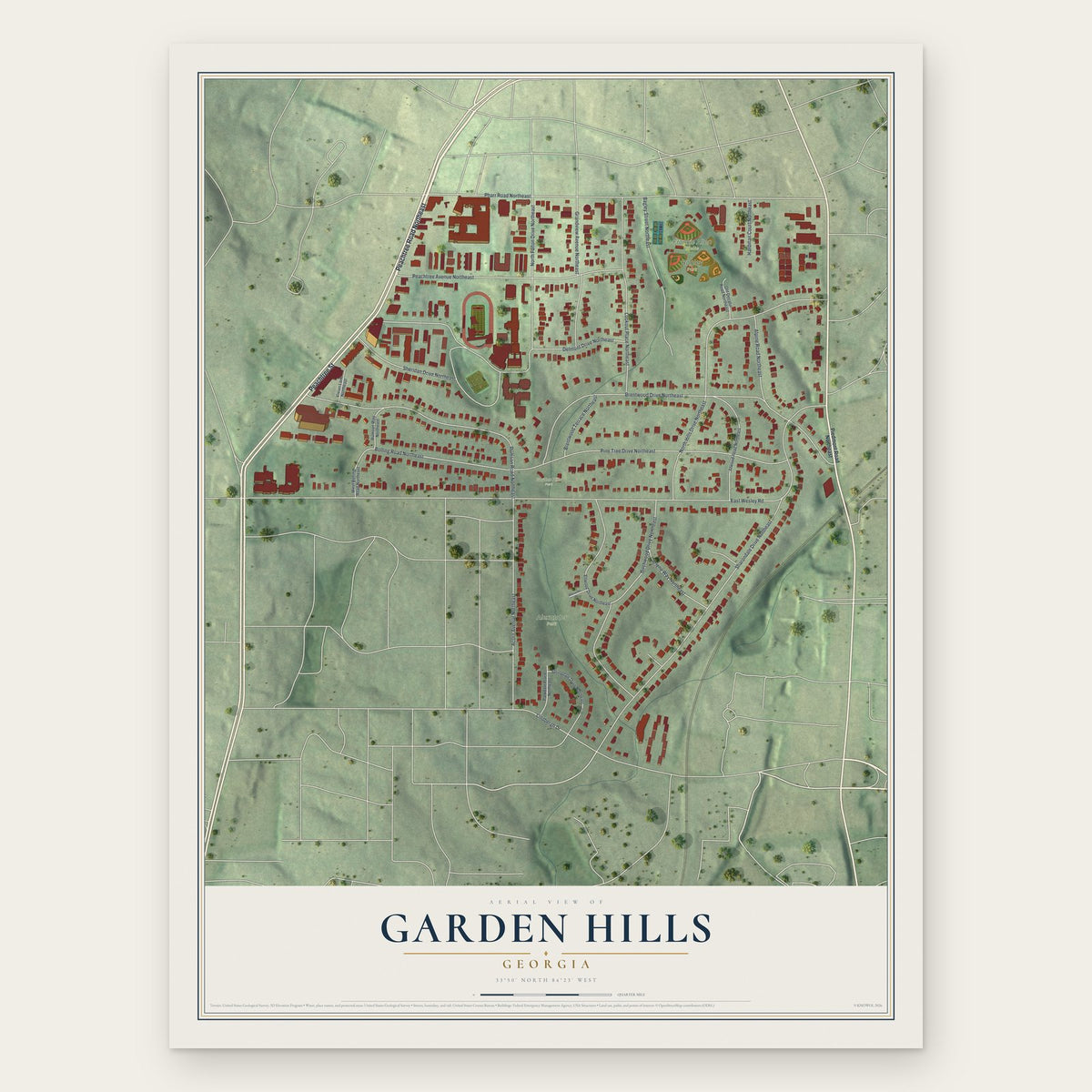 Garden Hills, Georgia map print, the full design