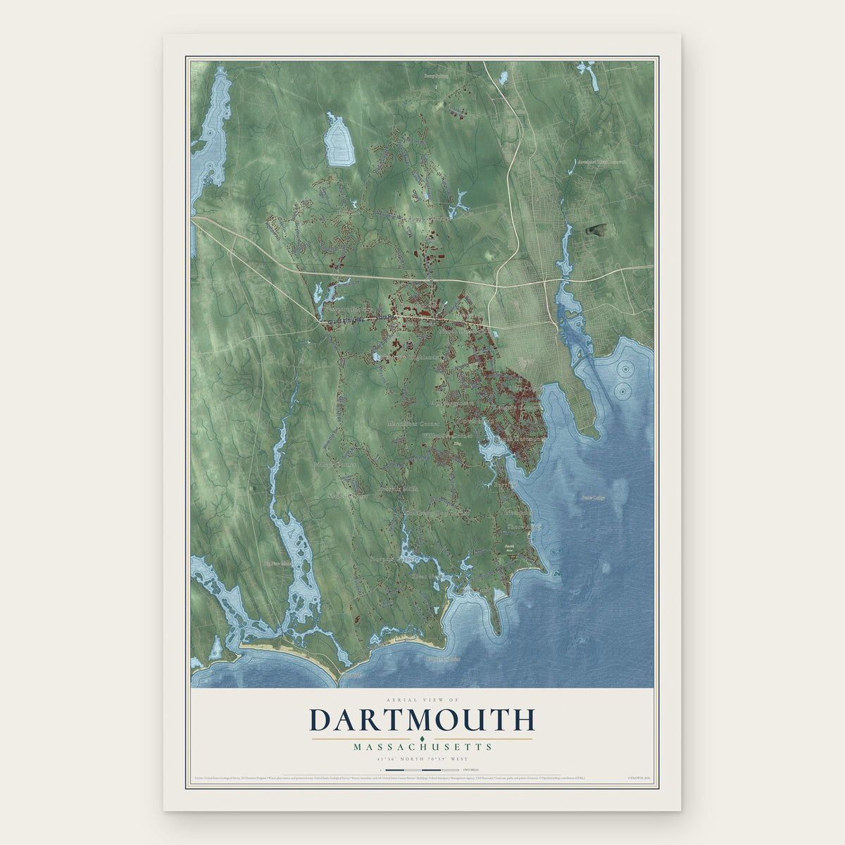 Dartmouth, Massachusetts map print, the full design