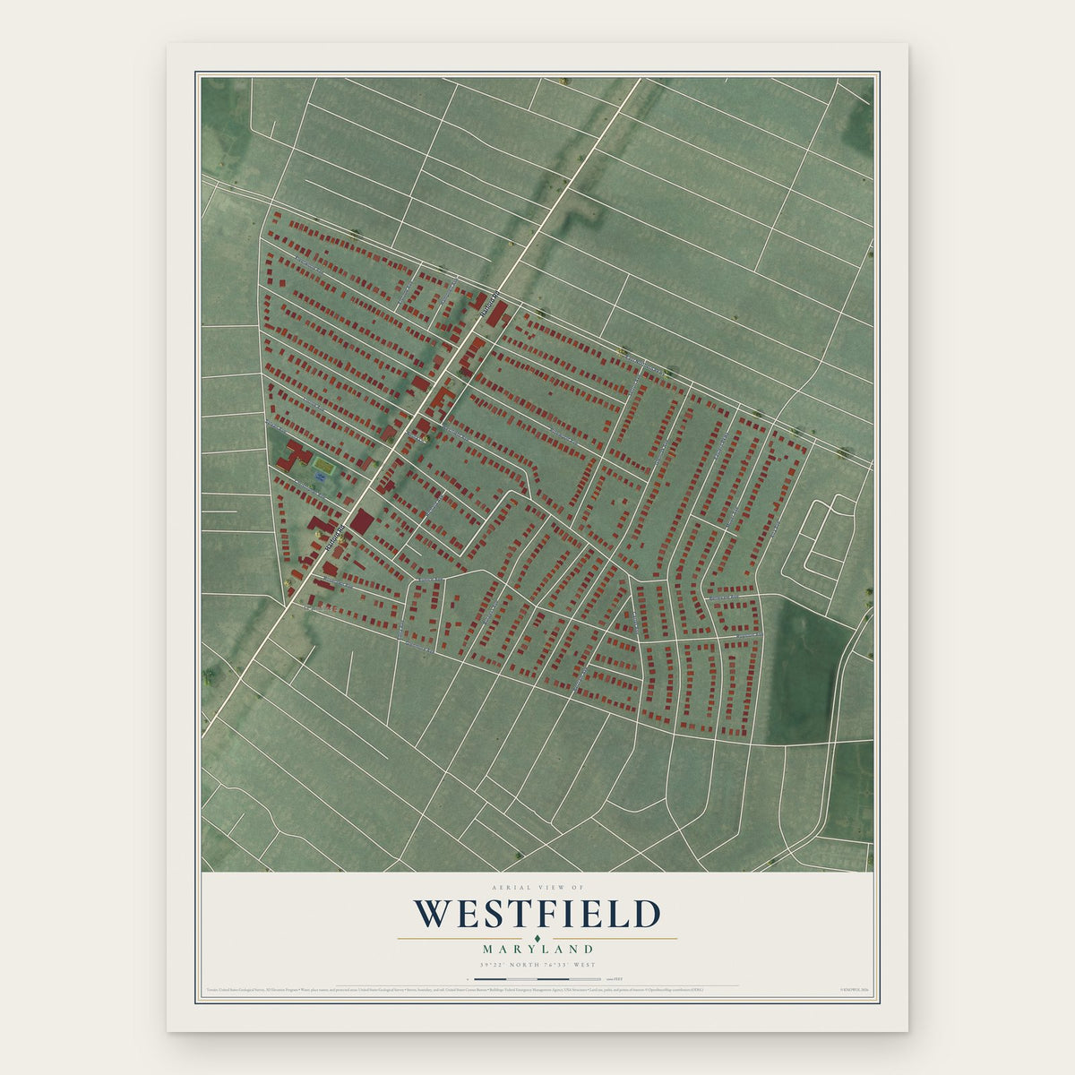Westfield, Maryland map print, the full design