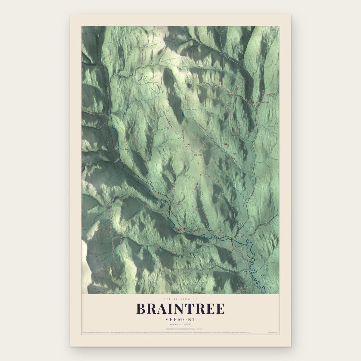 Braintree, Vermont map print, the full design