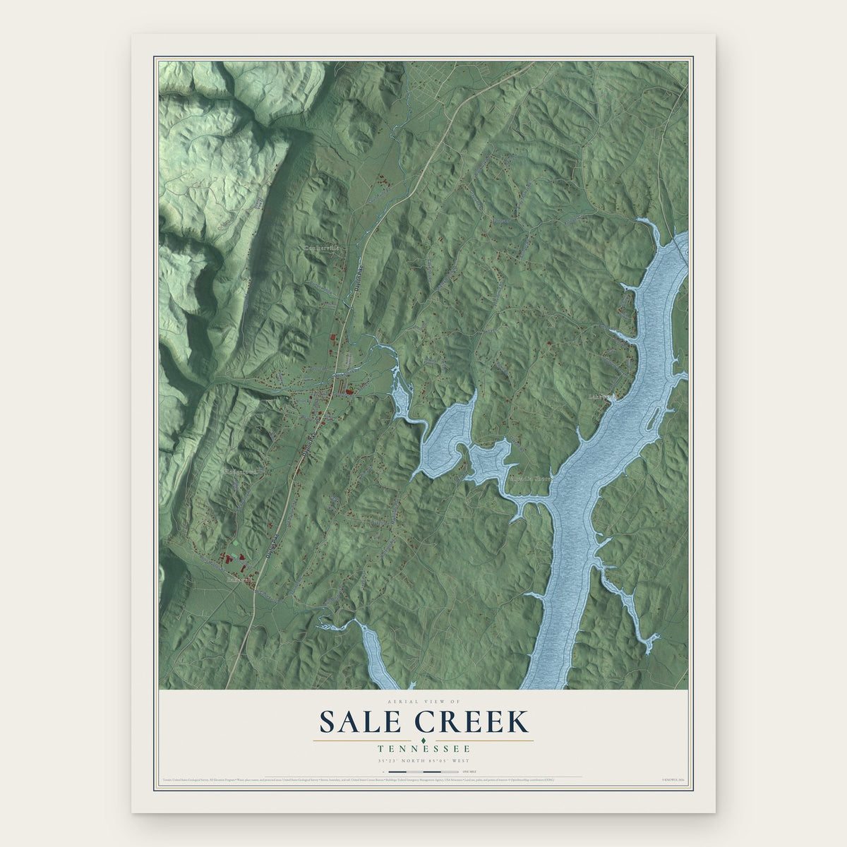 Sale Creek, Tennessee map print, the full design