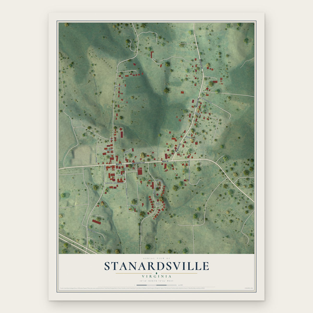 Stanardsville, Virginia map print, the full design