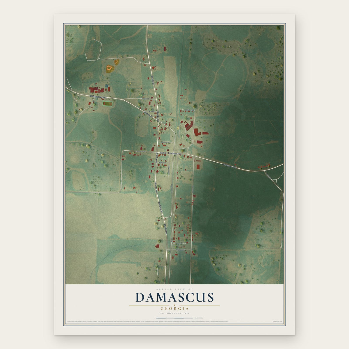 Damascus, Georgia map print, the full design