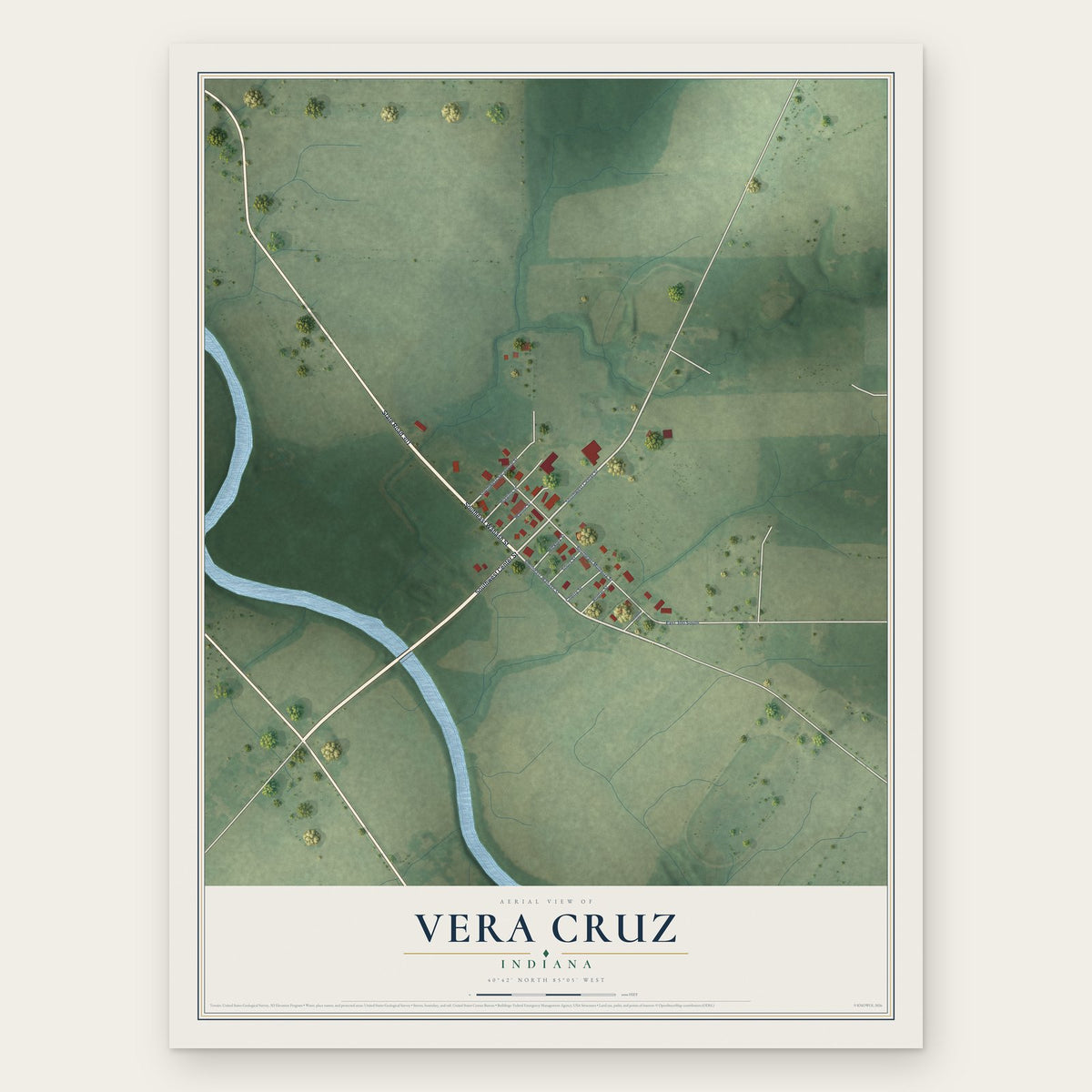 Vera Cruz, Indiana map print, the full design