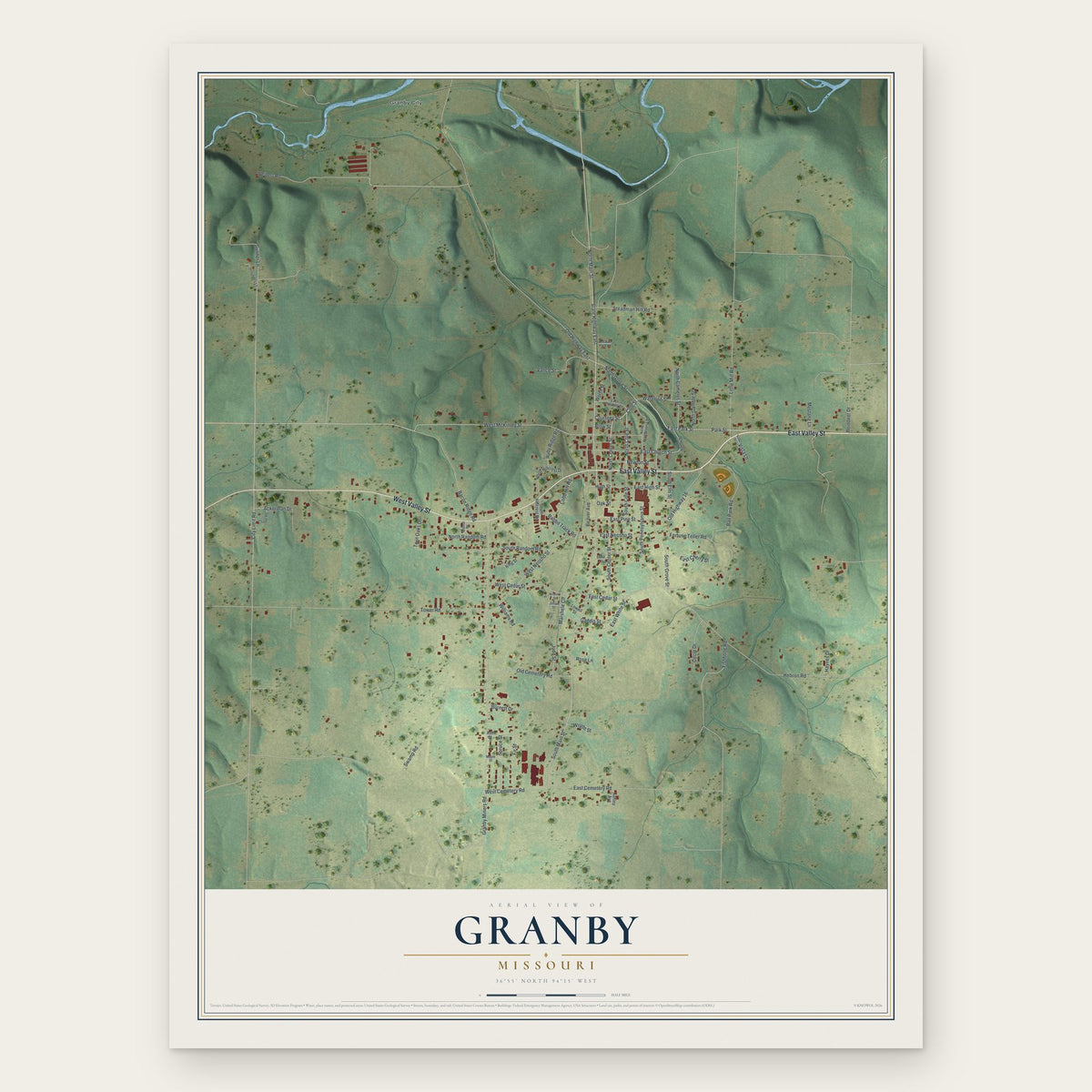 Granby, Missouri map print, the full design