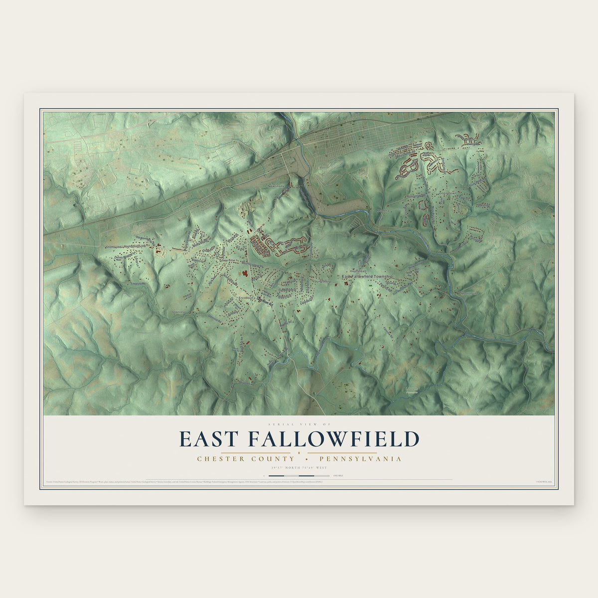 East Fallowfield, Chester County, Pennsylvania map print, the full design
