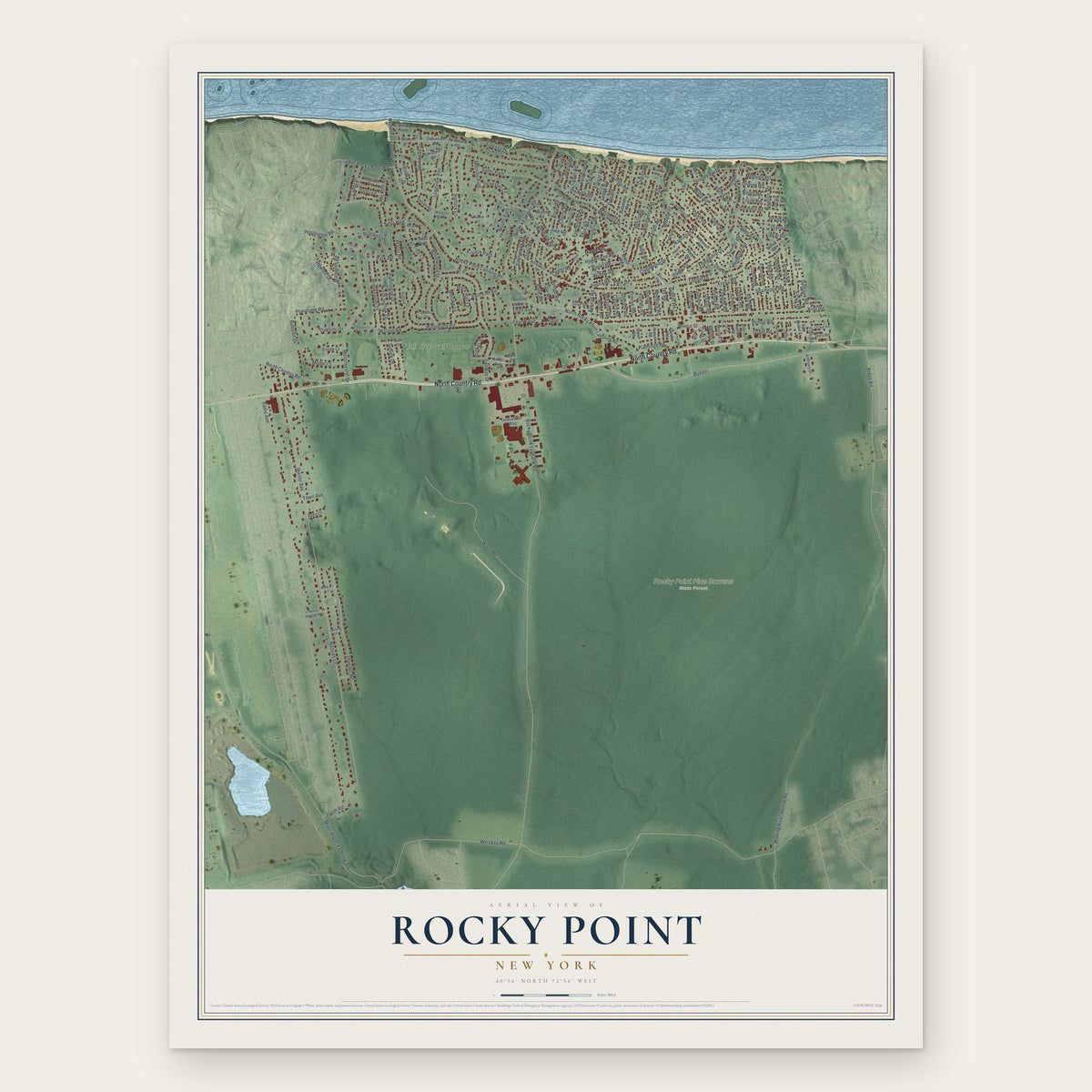 Rocky Point, New York map print, the full design