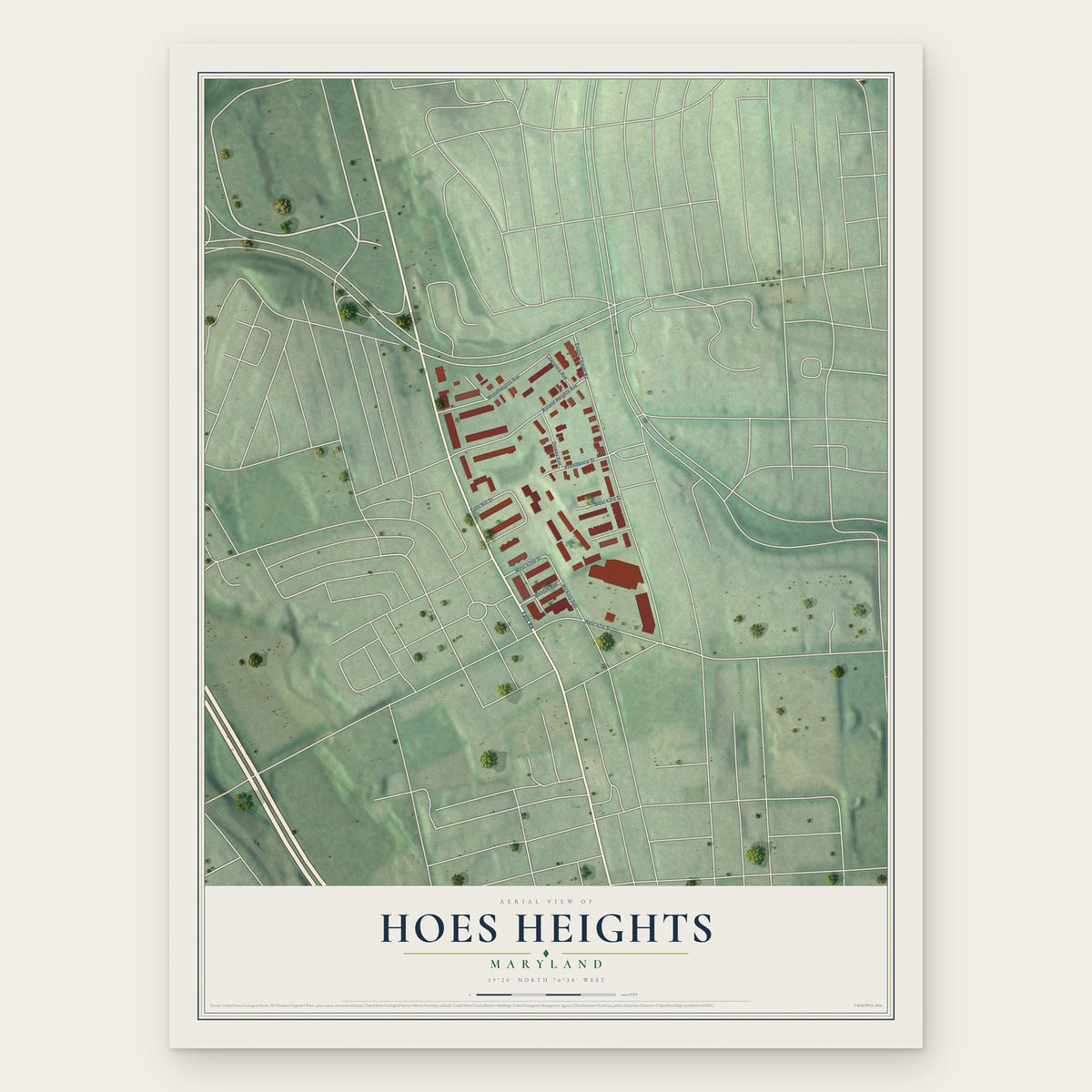 Hoes Heights, Maryland map print, the full design