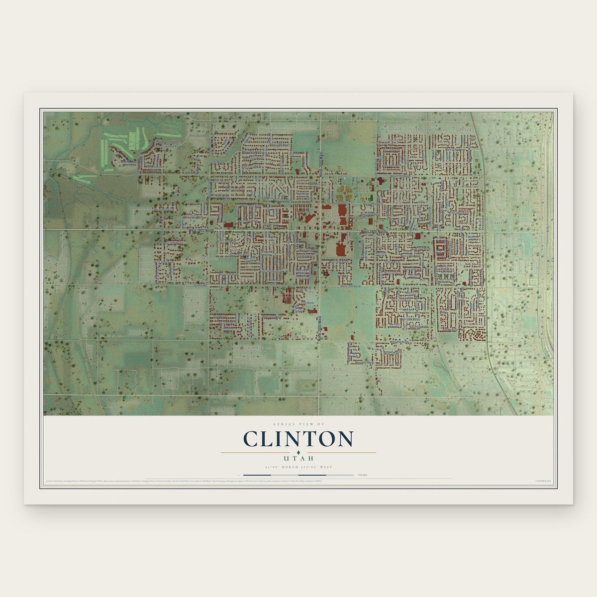 Clinton, Utah map print, the full design