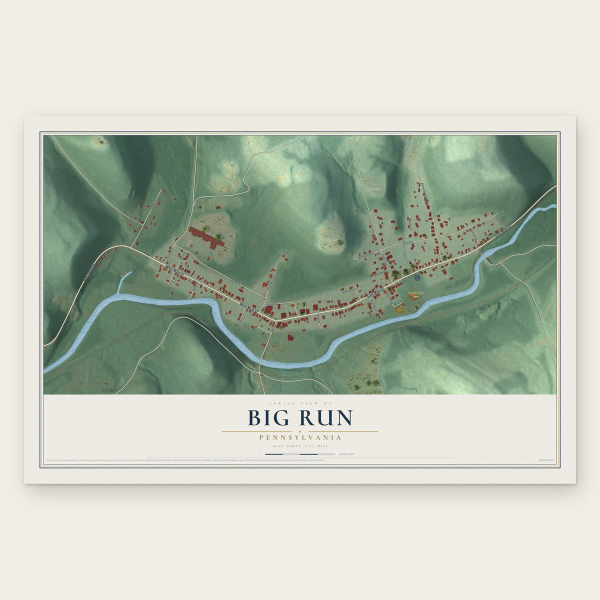 Big Run, Pennsylvania map print, the full design
