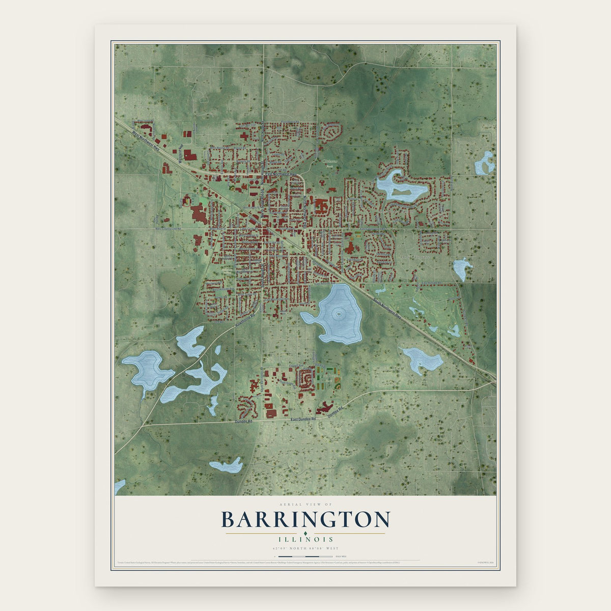Barrington, Illinois map print, the full design
